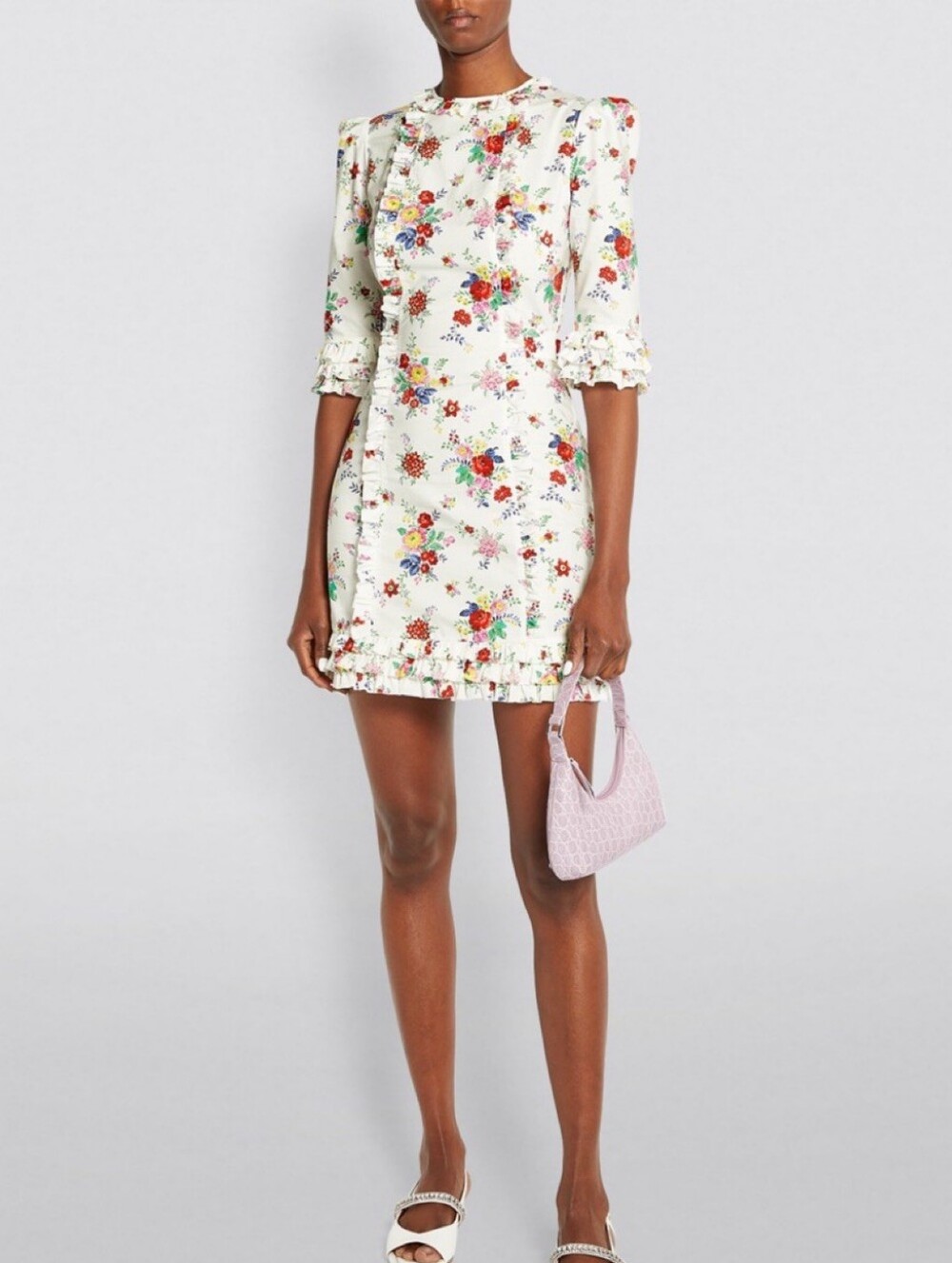 The Vampire's Wife Cate Floral Ruffle Mini Dress w/ Puff Sleeves AU 8/US Size S